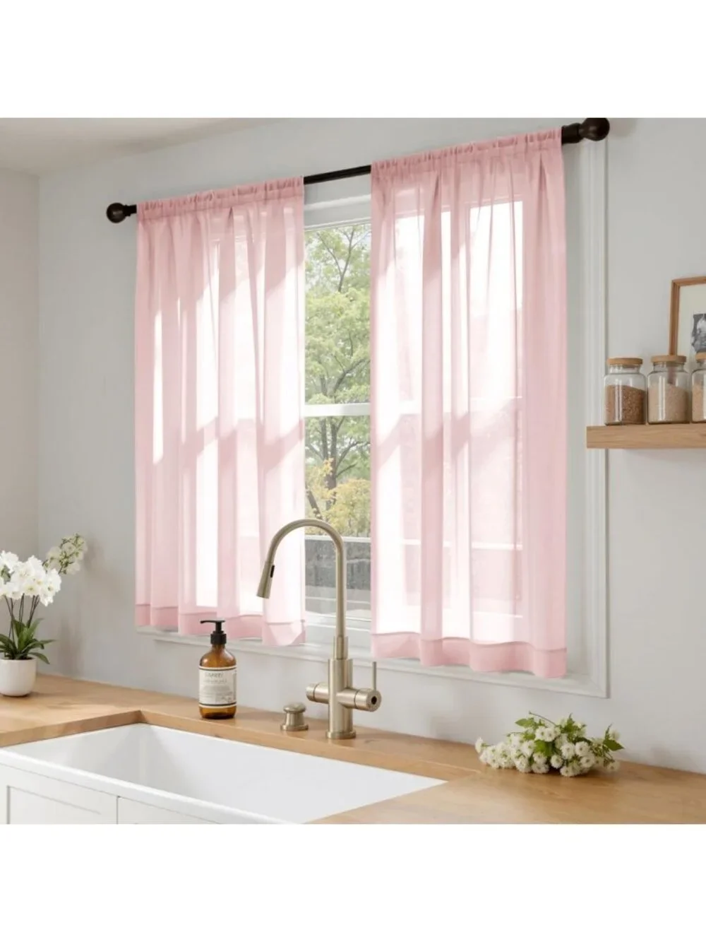 Blush Pink Sheer Curtains, 63